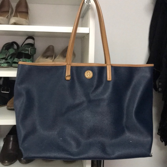 Tory Burch Handbags - TORY BURCH navy blue and tan tote.